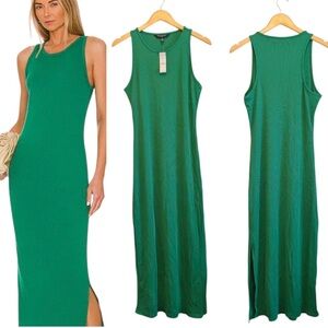 NWOT WHBM FORME Green Ribbed Sleeveless Midi Dress Size XXS Fitted bodycon